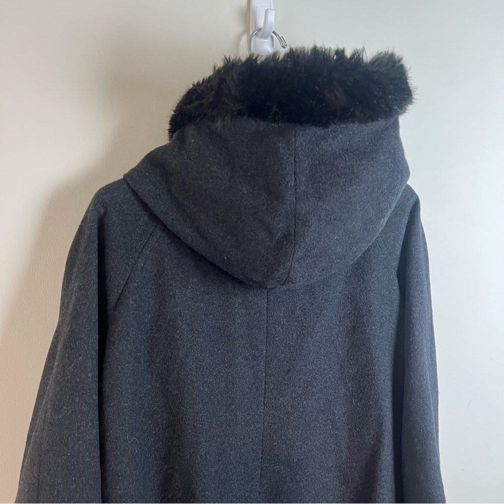 Forecaster Lambswool Velvet Black Peacoat Coat Size 16 Fur Hooded Pockets - Picture 8 of 15